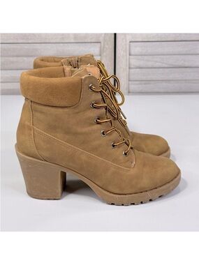 ZIGI SOHO Women's Kiana Lace-Up Chunky Heel Lumberjack Ankle Boots Tan-8